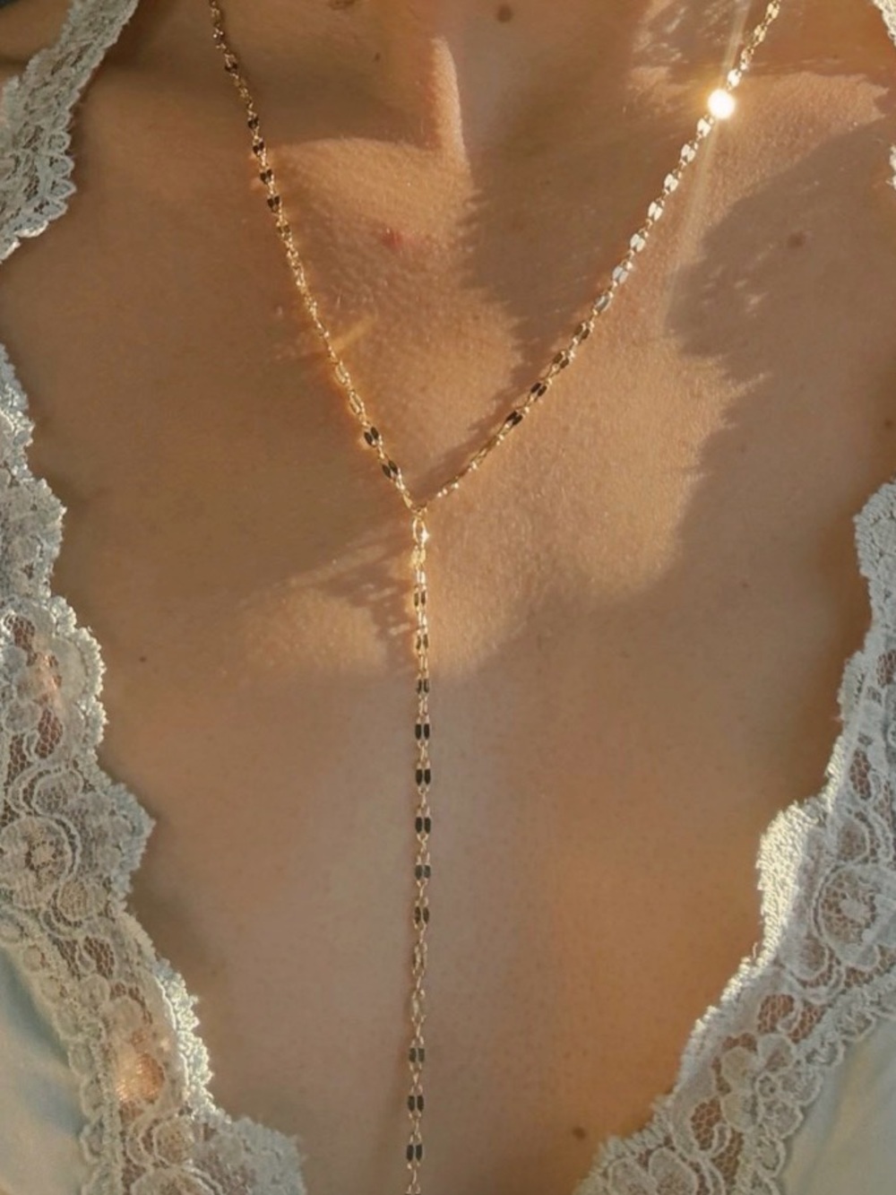 Solid 14k Gold Mirrored Lariat Necklace | Fine Jewelry Celebrity Stylist Curated